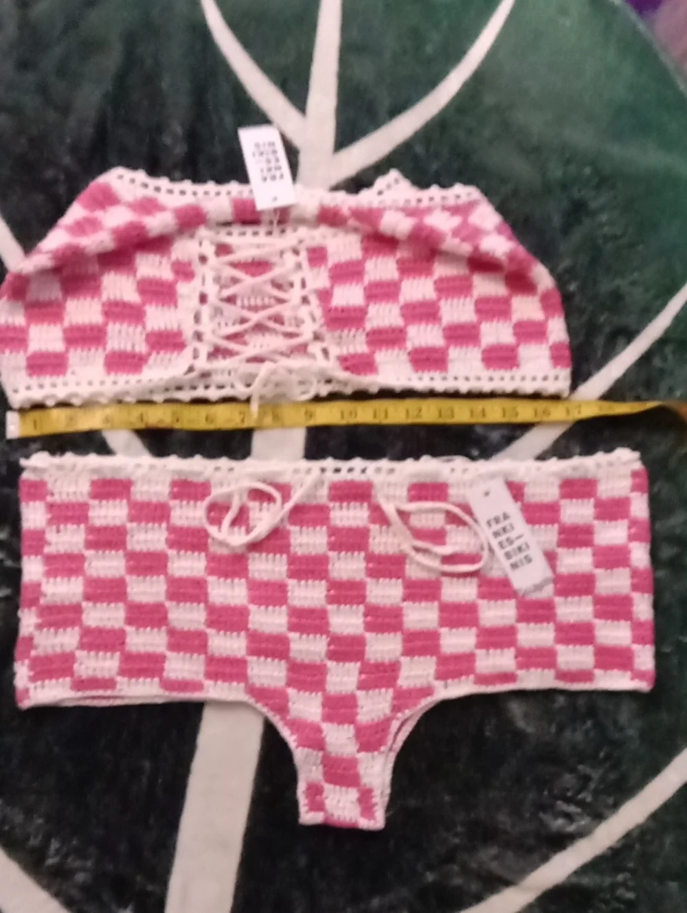 Frankie’s Bikinis NWT SET Pink Checkers Crochet Bikini Ingred Top